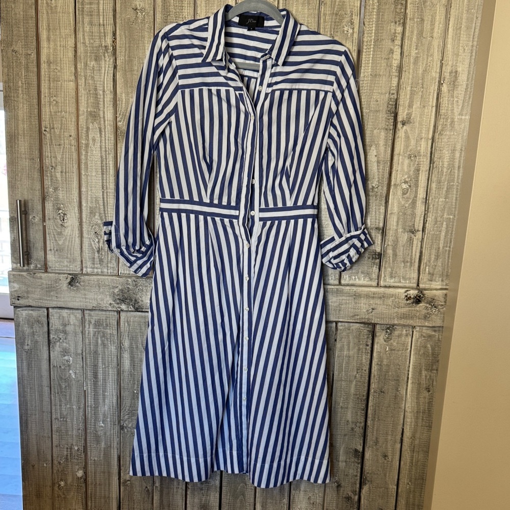 J. Crew Navy and White Striped Long Sleeve Dress